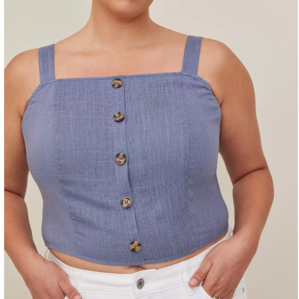 Torrid Women's Linen Blend Button Front Tank Top NWT Size 0 Blue
